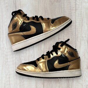 Nike Air Jordan 1 Mid GS "Black/Gold" Youth Sneakers Size 4Y